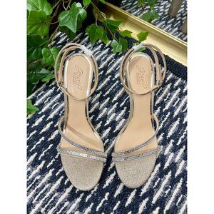 Jewel Badgley Mischka Embellished Block Heel Strappy Sandals in Gold, 11‎